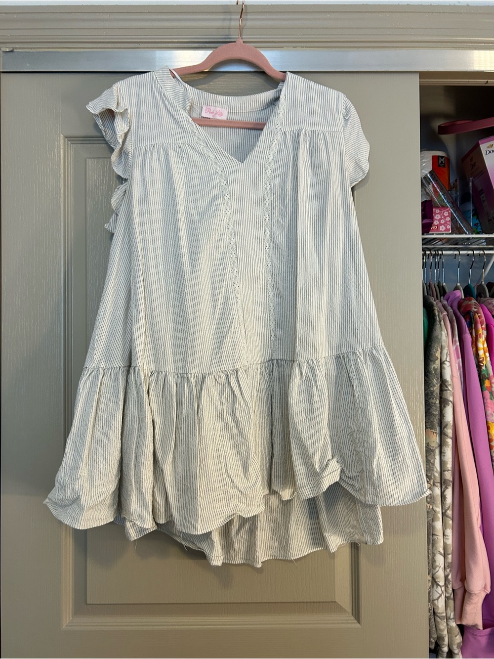 Pink Lily Light Blue & White Striped Mini Dress